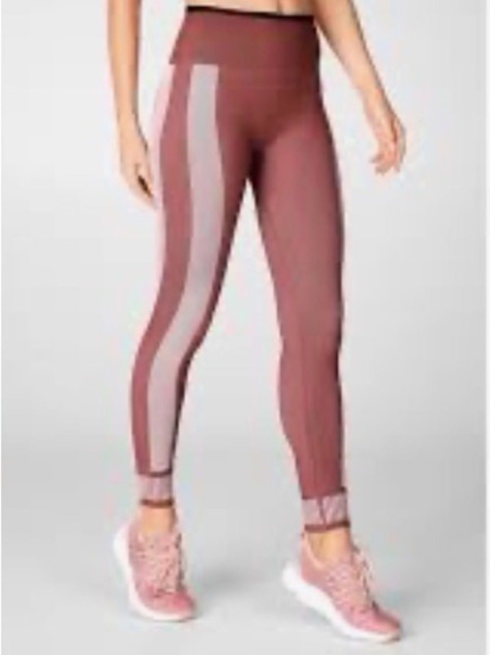 Fabletics Women’s Medium Burgundy Rose Pink Stripe Full-Length Athletic Leggings